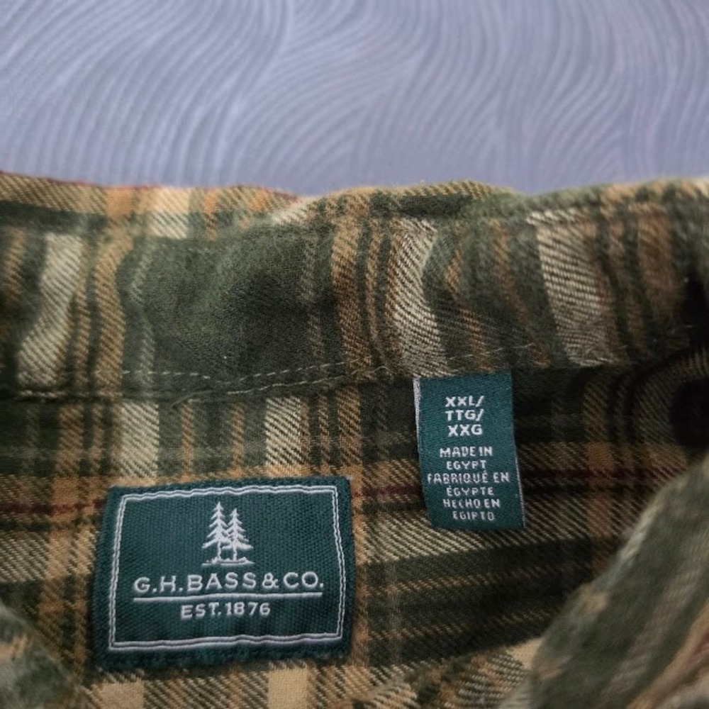 G.H. Bass & Co. Flannel Shirt Mens XXL Green Plaid Excellent Long Sleeve Cotton - Picture 3 of 8